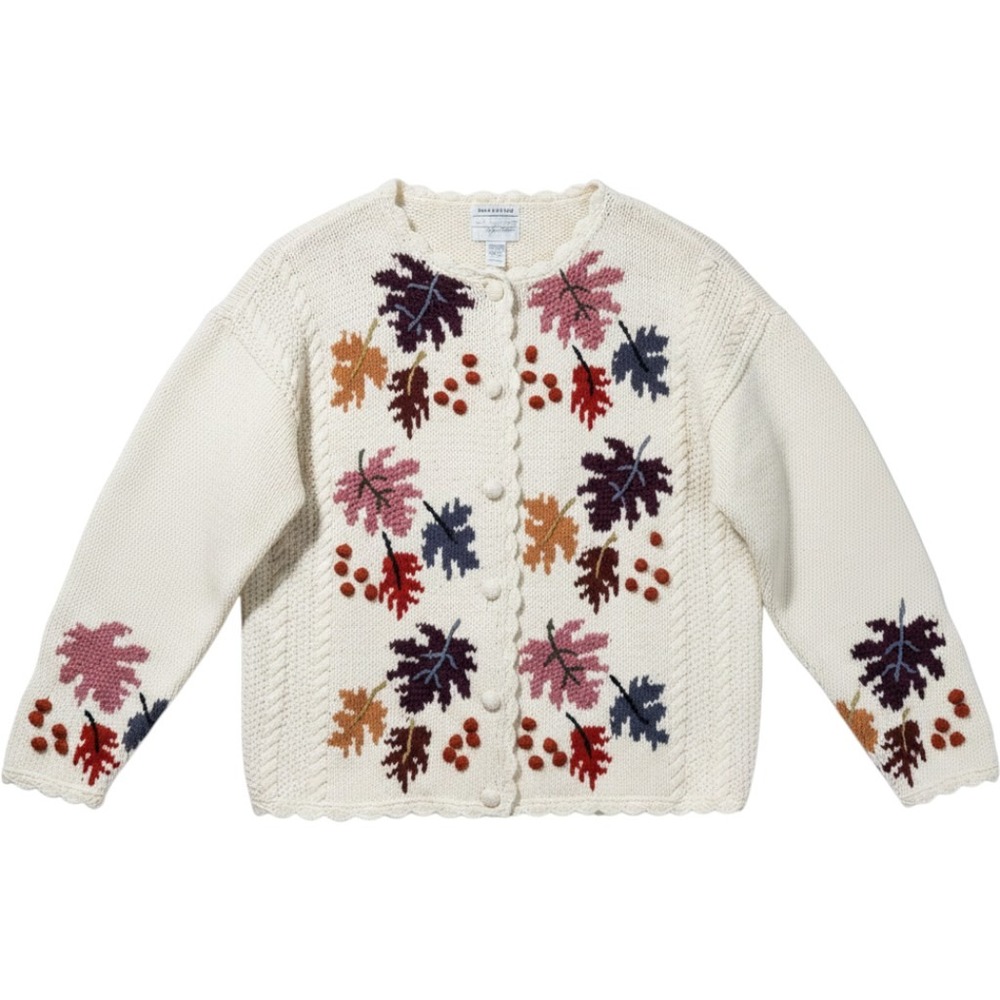VTG Van Heusen For Her Hand Knitted Leaf Cardigan Cream Large Cottagecore